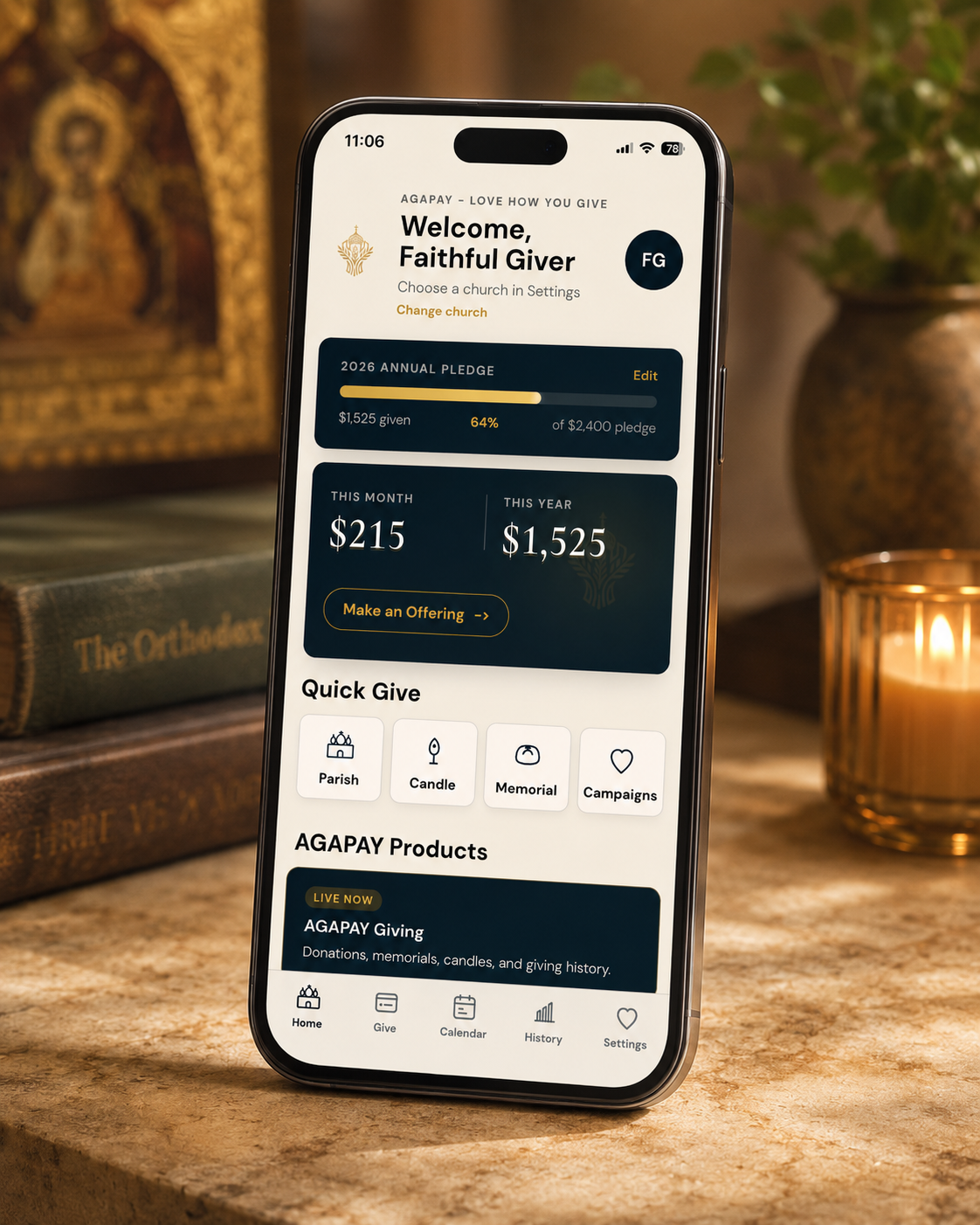 AGAPAY donor dashboard on a phone