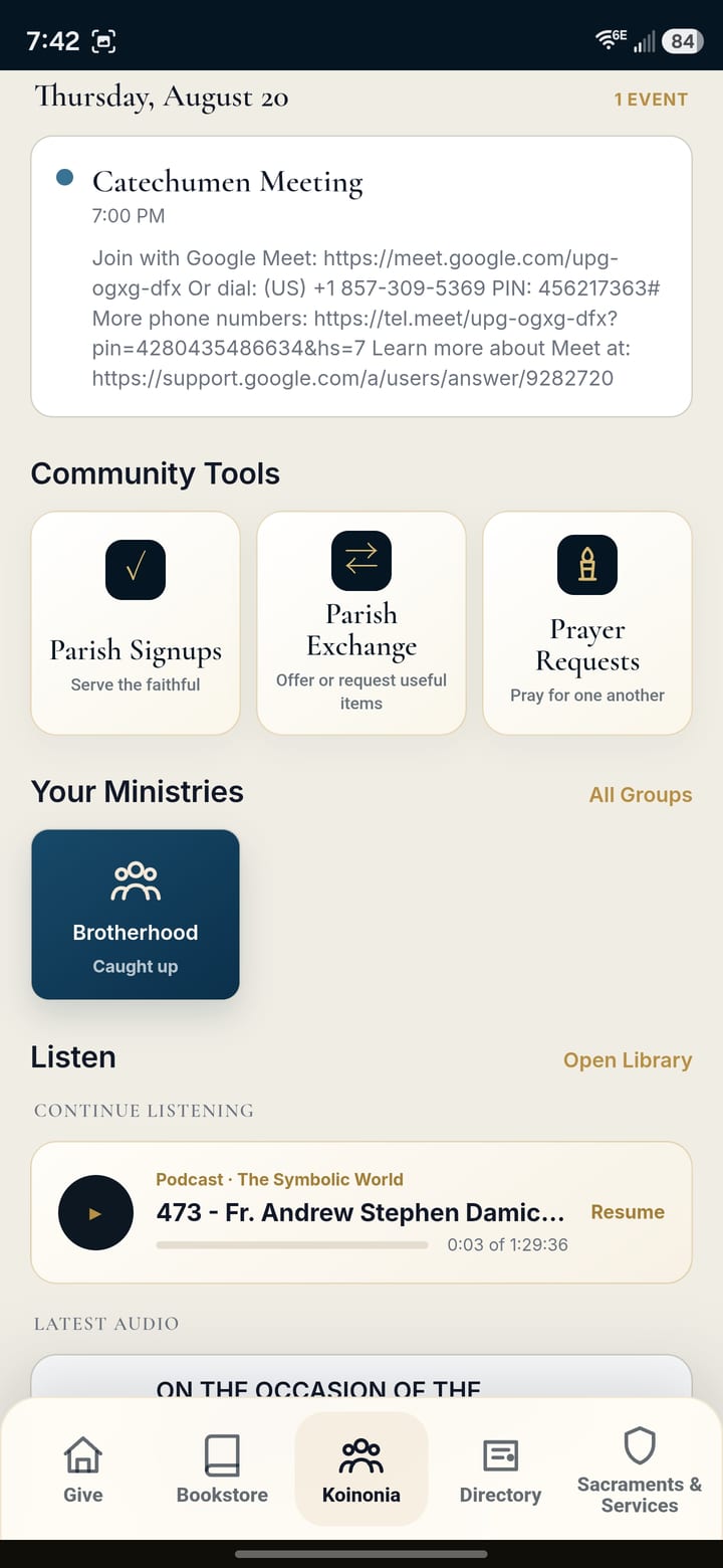 Koinonia parish community and ministry screen